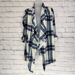 New York Laundry Cardigan Size Med Draped Open Front Roll Tab Sleeve Lightweight